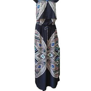 Mossimo Women's strapless maxi dress, waist tie, geometric, polyester, Medium